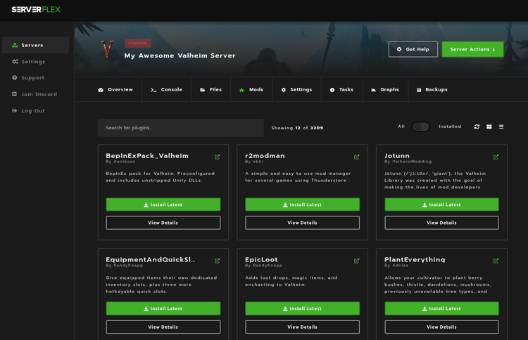 1-Click Install Mods from Thunderstore on your Valheim Server.